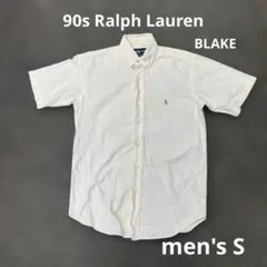 90s ラルフローレン ストライプ ボタンダウン 半袖シャツ BLAKE 黄色