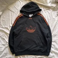希少✨アディダスオリジナルス　トレフォイルビックロゴパーカーフーディー黒オレンジ