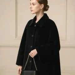 アンゴラ100% 黒ロングコート L 最終価格 美品