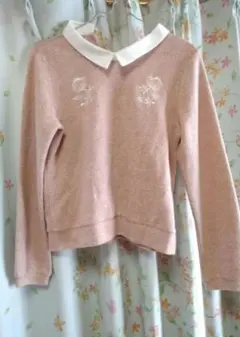 花刺繍薄手ニットプルオーバー　ピンク　しまむら