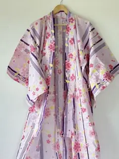 試着のみ♡洗濯可ピンク×パープル桜柄浴衣