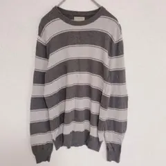 ソノマ【M】ボーダー ニット プルオーバー グレー 茶色 クルーネック 普段着