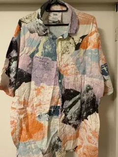 ZARA 総柄 半袖シャツ Lサイズ RELAXED FIT メンズ カジュアル