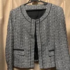 ノーカラー白黒ツイードジャケット
