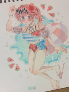 一点物 手描きイラスト 原画 「夏のカワイイ」