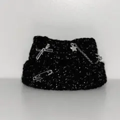 ▶︎にじぱぺっと　猫耳ニット帽　ブラックラメ