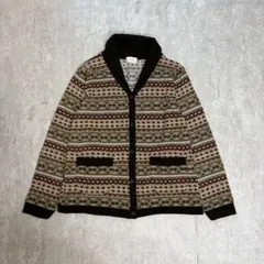 【最終価格】 00's 総柄ニット カーディガン ブラウン L グランジ Y2K