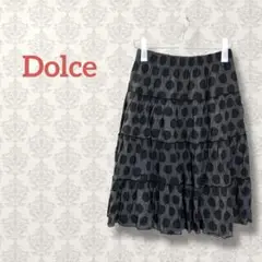 Dolce ドット柄フレアスカート グレー系 ウエストゴム フェミニン ドルチェ