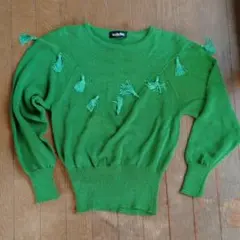 東京ニューモード緑フリンジニット