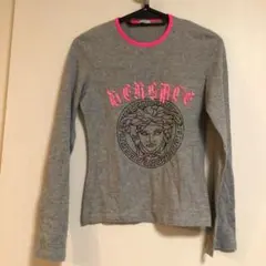 VERSACE メデューサプリントビジュー付長袖Tシャツ グレー