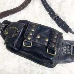 00s y2k leather bodybag studs black 平成