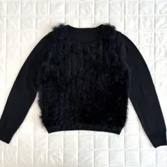 ✨美品✨ファー切り替え ニット ブラック 長袖のサムネイル