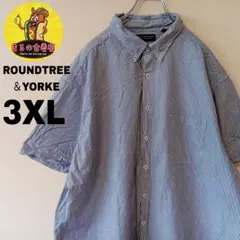 USA古着 ROUNDTREE＆YORKE　半袖ボタンシャツ3XLブルーホワイトのサムネイル