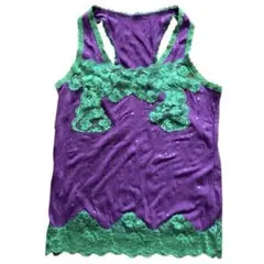 タンクトップ 紫 緑 レース パープル グリーン