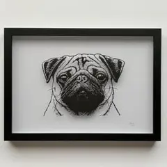 【原画】切り絵『パグ』32cm×23cm アート　動物　額縁　犬　絵画