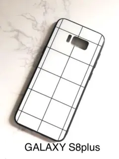 GALAXY S8plus格子チェック柄ツヤ白ホワイトギャラクシースマホケース