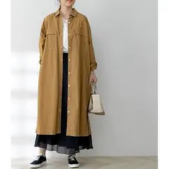 FORK&SPOON　ミリタリーシャツワンピース　キャメル　フリーサイズ