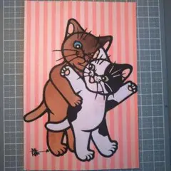 気まぐれ価格】【ぽっちゃり猫さん ピンク】額無し 絵画 イラスト 猫絵