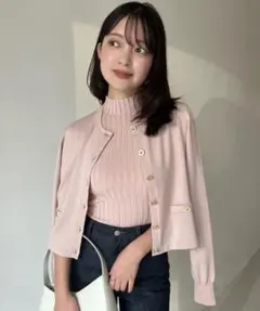 アニュアンス　シルクブレンドベーシックニットカーディガン　ピンク