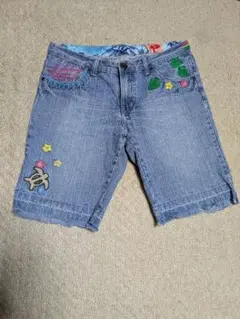 フララニハワイ刺繍付きデニムショートパンツ