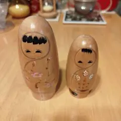 昭和レトロ 木製人形 こけし 母子 2体 セット 置物 善光寺 工芸品 土産物
