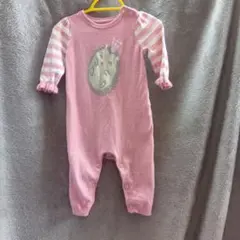 ピンクロンパース ストライプ長袖