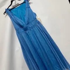￼舞台ワンピース　衣装　スカイブルー　ロングワンピ　ノースリーブ　ブイネック