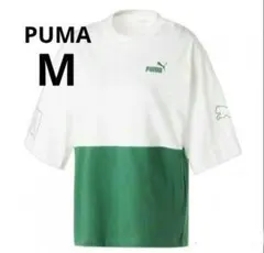 【PUMA】プーマ Mサイズ半袖Tシャツ ホワイト×グリーン綿100%