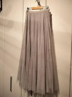 GRL♡グレー チュール プリーツスカート パール付き Mサイズ