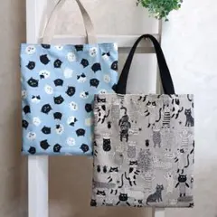 ハンドメイド　ぺたんこミニトートバッグ猫柄2点セット