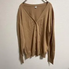ユニクロ　ベージュ Vネック 長袖カーディガン　レディース　L 羽織　無地　防寒
