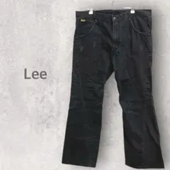 【リーエドウィン】ブラックデニムパンツ XL ボトムス ダメージパンツ 革ラベル