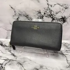 (美品)大人気、コーチ、長財布、ラウンドジップ、オールレザー、シボ革、人気色、金