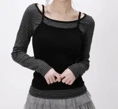 LIKE THE MOST ストライプレイヤードノースリーブセットロングスリーブのサムネイル