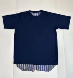 GLOBAL WORK メンズ Tシャツ ネイビ ー 裾付き 重ね着風 Lサイズのサムネイル