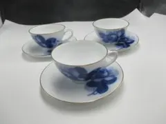 香蘭社 ルリ薔薇 コーヒー椀皿 3客セット 未使用保管品 宮内庁御用達 