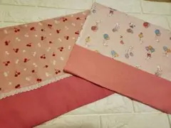 かわいいうさぎ柄、さくらんぼにレースを付けましたランチョンマット2枚セット