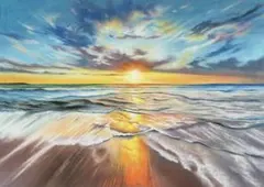 印象派風 油彩画 夕焼けの海 F12 印象派風 油彩画 夕焼けの海 F12 - メルカリ