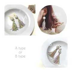 ◍ ｂｉｇコットンパールのタッセルピアス ◍
