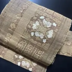 4-3 名古屋帯 八寸 美品 正絹 着物 松葉仕立て 紬 名古屋帯 秀品 松葉仕立て 八寸名古屋帯 トンネル仕立て 夏帯 夏紬地