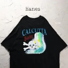 90’s Hanes Tシャツ 企業ロゴ　シイラ　スカル　アート　ブラックのサムネイル