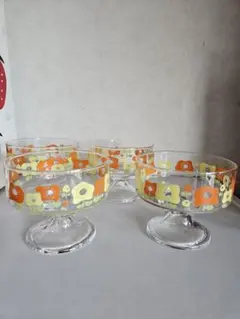 最終お値下☆昭和レトロ 花柄 ガラス デザートカップ 4個セット 未使用品のサムネイル