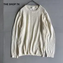 【THE SHOP TK 】長袖ニット　ケーブル編み　クルーネック　羊毛混（L）