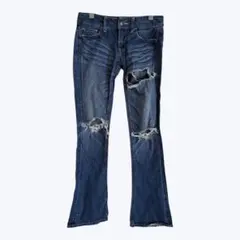 スライ ブルー ジーンズ クラッシュ デニム ベルボトム パンツ