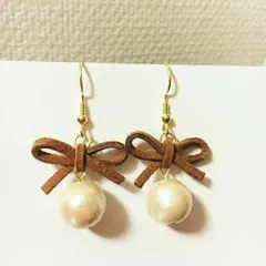 ピアス♡コットンパール&スウェードりぼん
