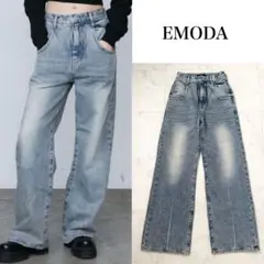 極美品❤️EMODA エモダ　ルーズワイドハイウエストジーンズ　ライトブルー　Sのサムネイル