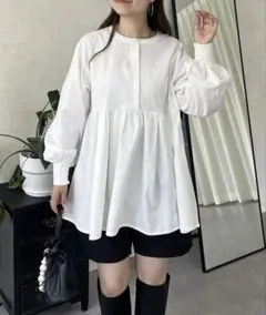 prose verse パールボタンタックギャザーペプラムブラウス