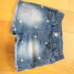 デニム花柄刺繍ショートパンツ 95cm