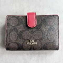 COACH シグネチャー ミディアム コーナー ジップ ウォレット　茶　ピンク