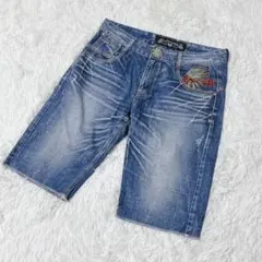 【766】訳アリ　美品　REDPEPPER ハーフパンツ　デニム　刺繍　y2k